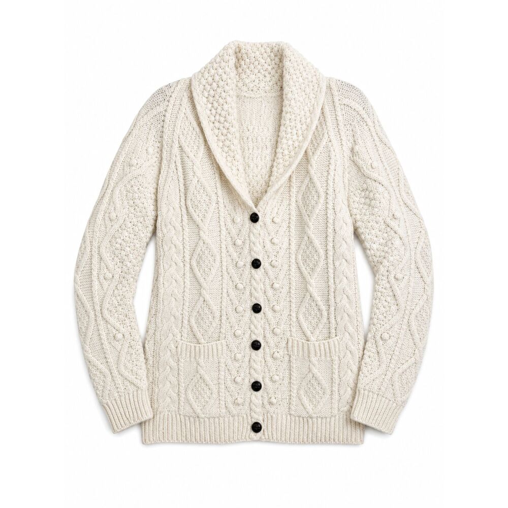 Blarney Wool Cardigan Woollen Mills Ireland Womens Sz XL Fisherman Sweater